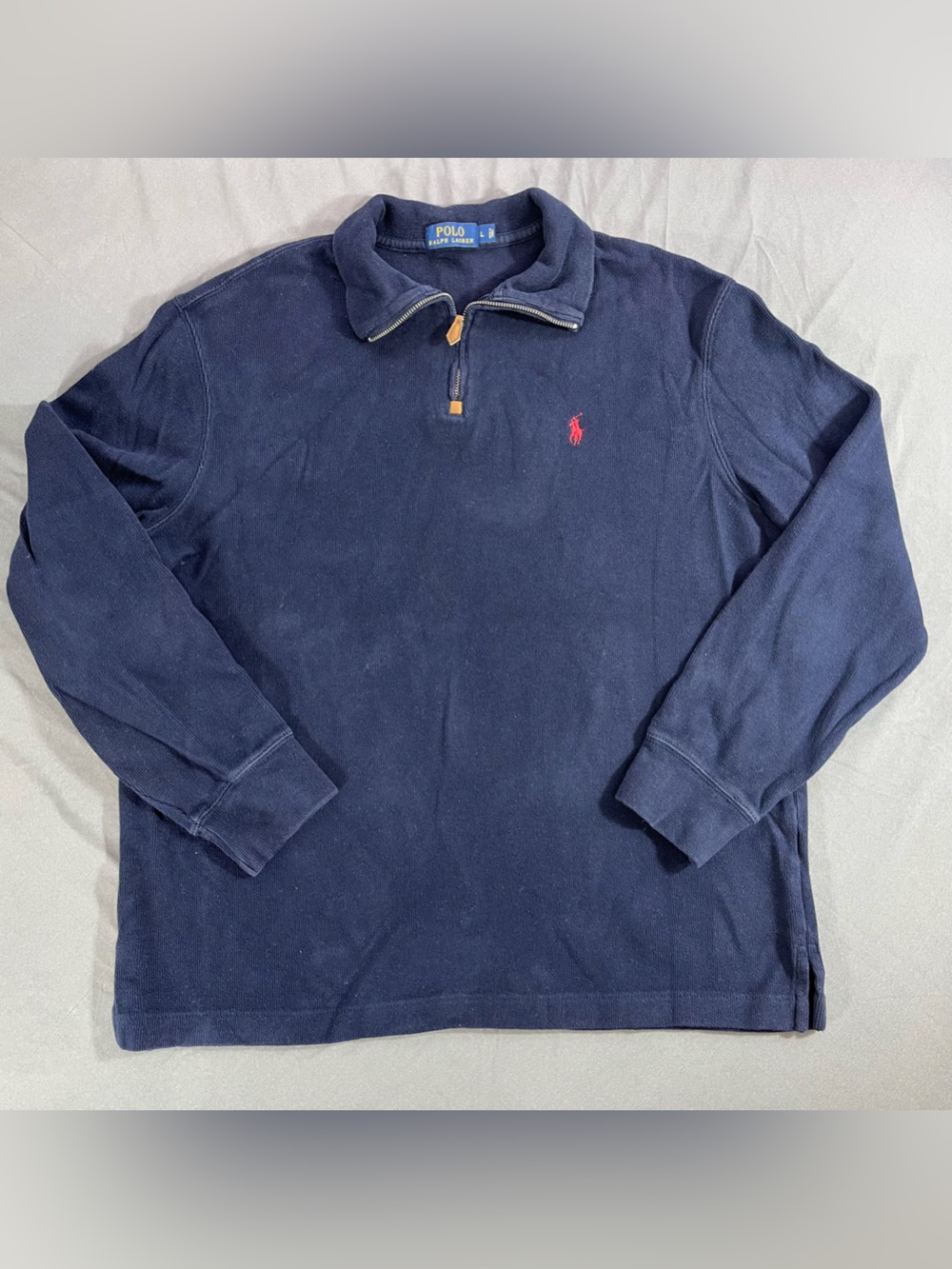 Ralph Lauren Navy Quarter-Zip Sweatshirt with Red Pony